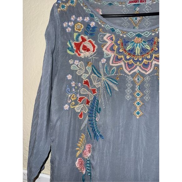Johnny Was Embroidered Tunic Top/ Mini Dress Size Small– Light Blue 3/4 Sleeve B - Picture 12 of 16